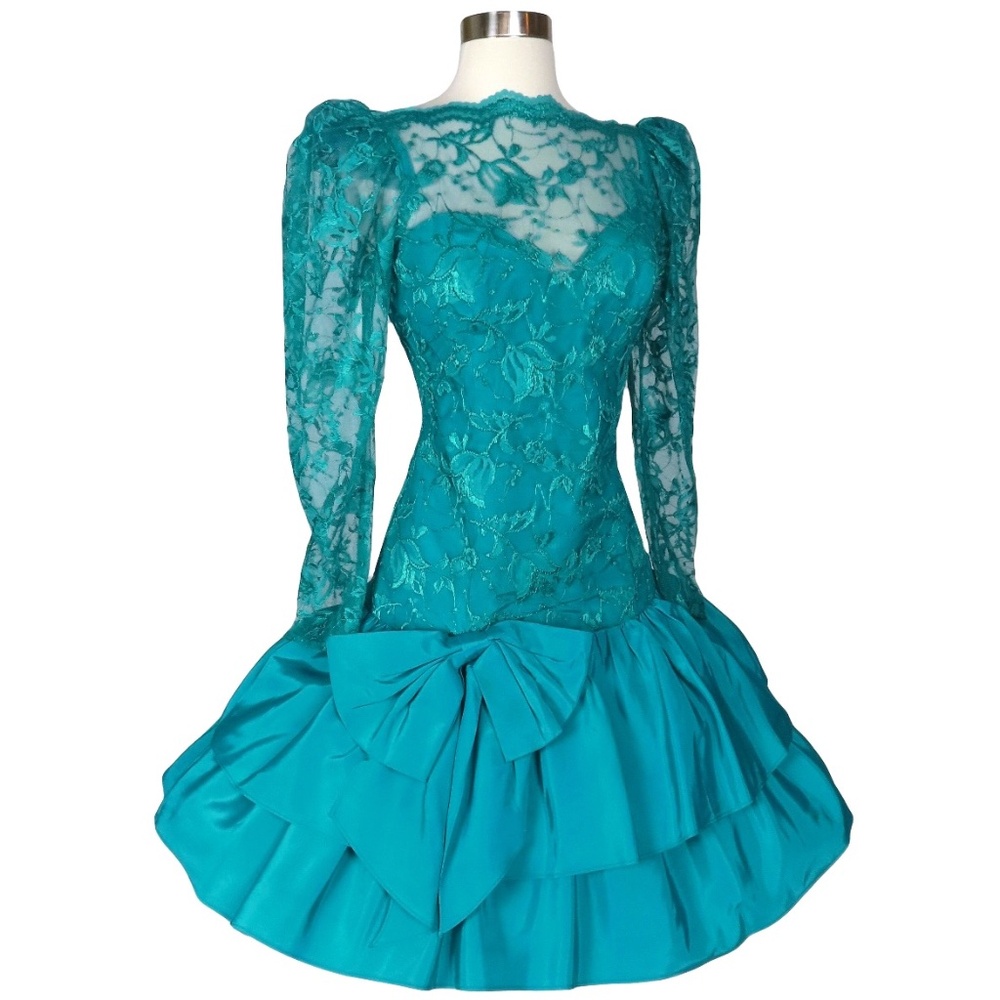 Vintage 80's Teal Cocktail Party Prom Dress Size Small